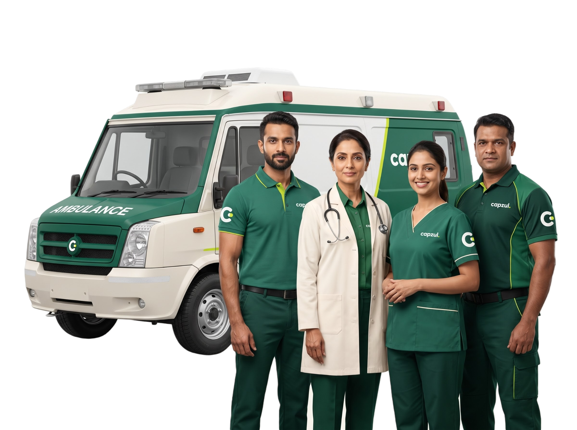 Capzul healthcare team with ambulance
